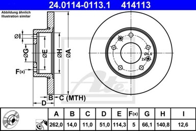 ATE Disk ploča LAND 24.0114-0113.1 prednja, freelander 2.0di 98 ->, d262/14